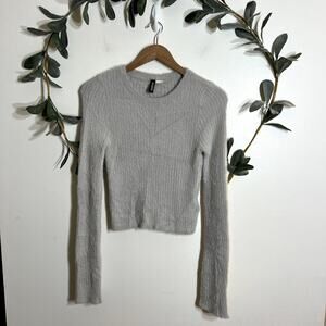 Divided Gray Fuzzy Knit Top